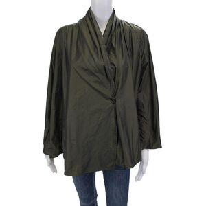 Blanque Womens Textured Long Sleeve V-neck Collar Button Blouse Green Size 0